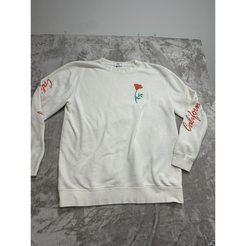 Free & Easy Poppy Crewneck Sweatshirt Womens Size XL Ivory Long Sleeve Crew Neck